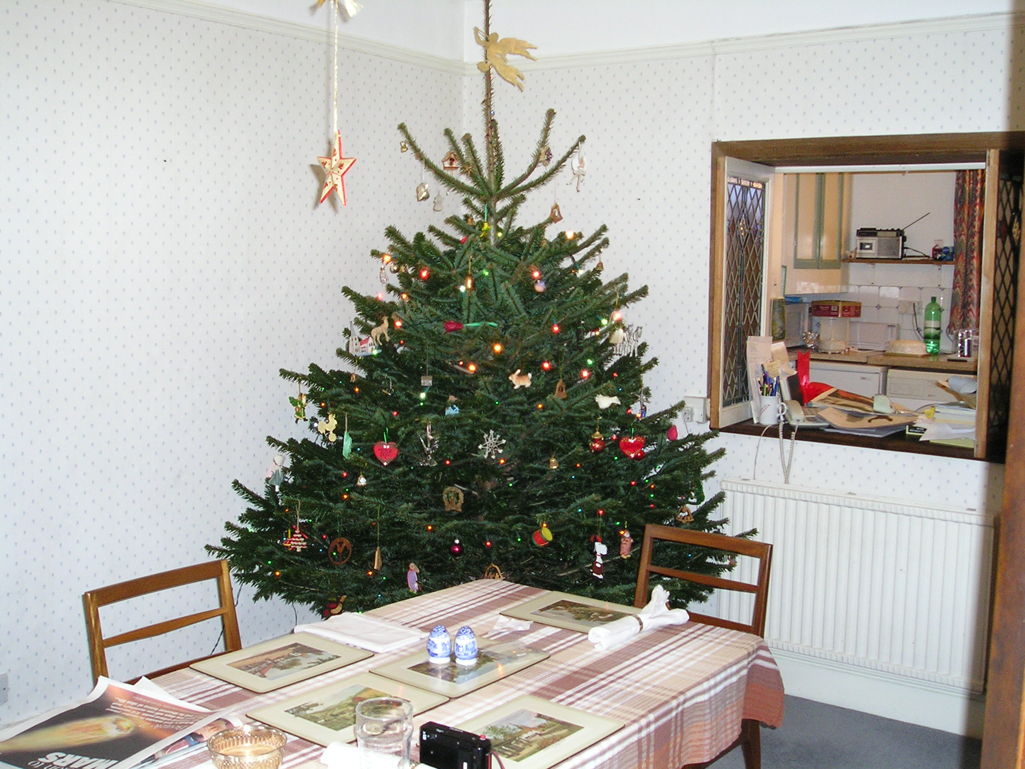 Dining Room with tree in corner